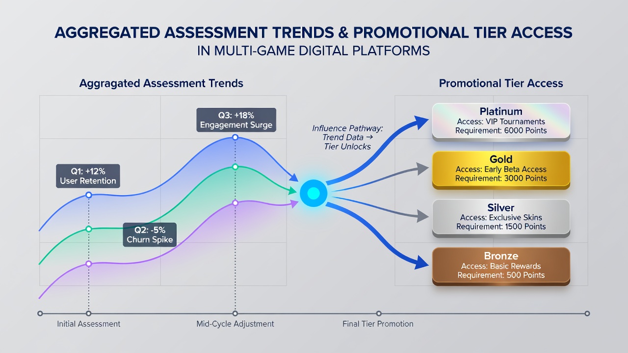 Infographic illustrating how aggregated scores determine promotional tier upgrades in digital gaming environments