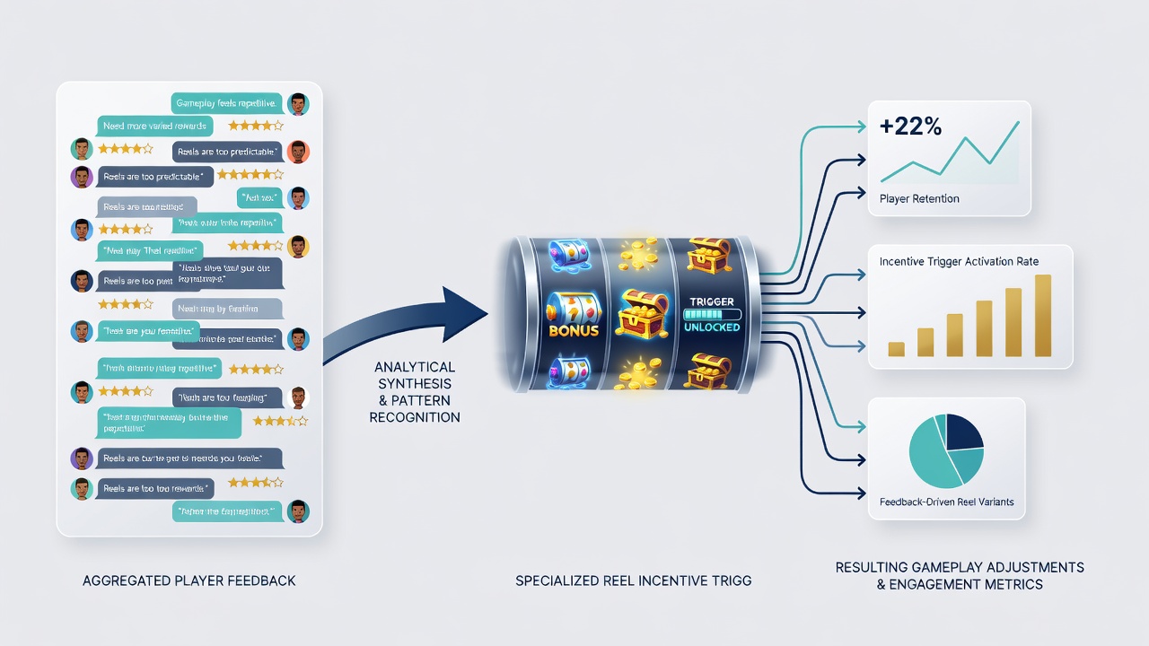 Detailed diagram illustrating niche transaction flows connecting player feedback data to reel incentive triggers