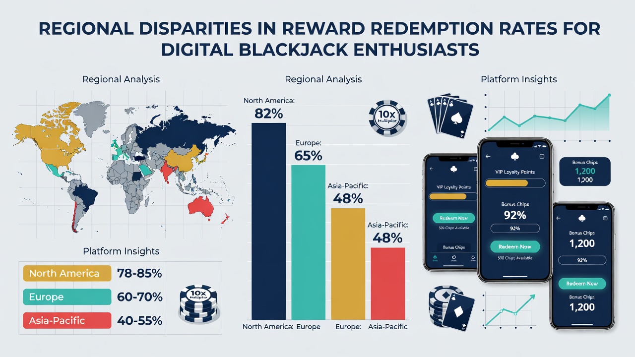 Analytics dashboard displaying regional reward redemption statistics for online blackjack