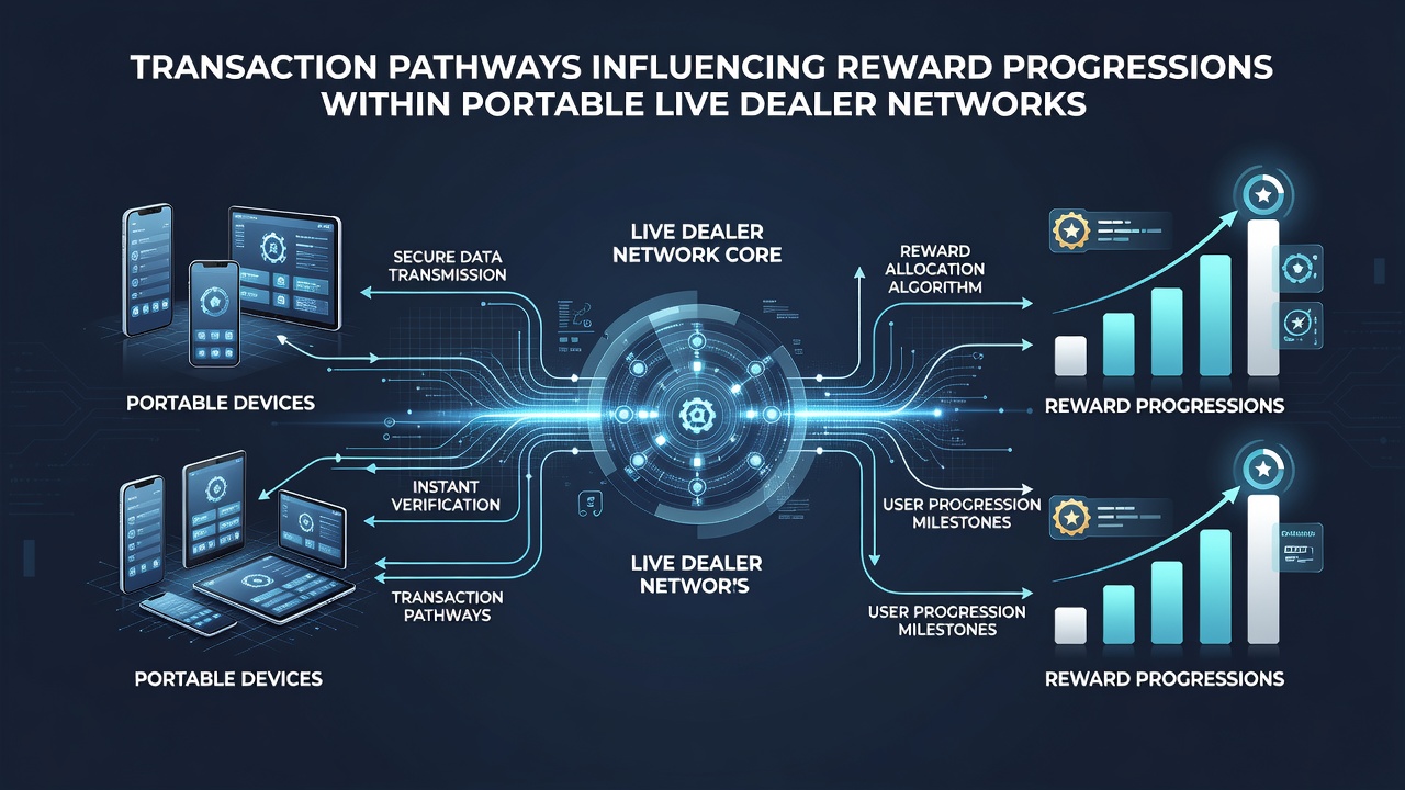 Analytics dashboard showing transaction flow lines connecting to reward tier progression charts in a live dealer network interface